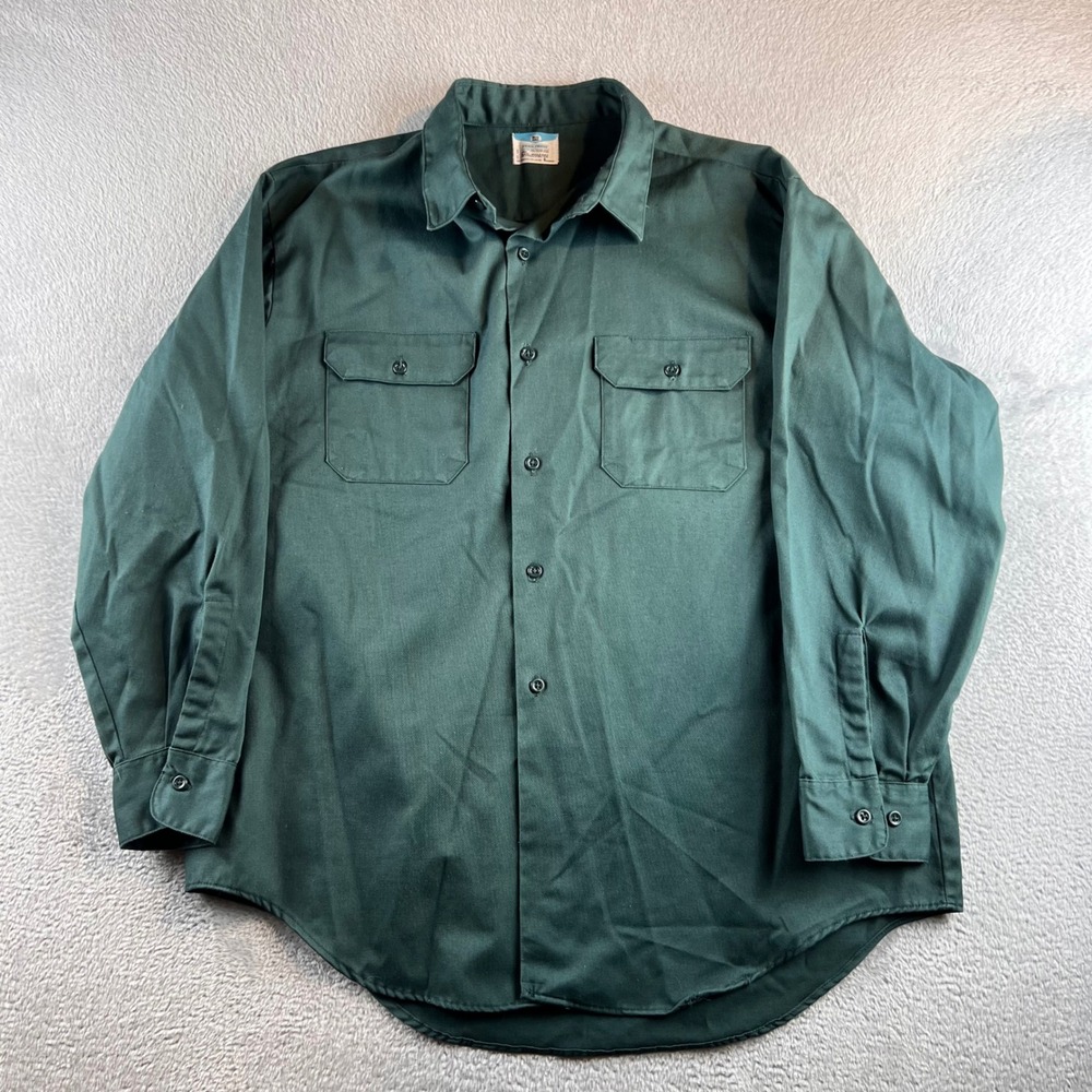 Vintage Big Mac Penneys Penn-Prest Work Shirt Mens XL Green Long Sleeve Twill